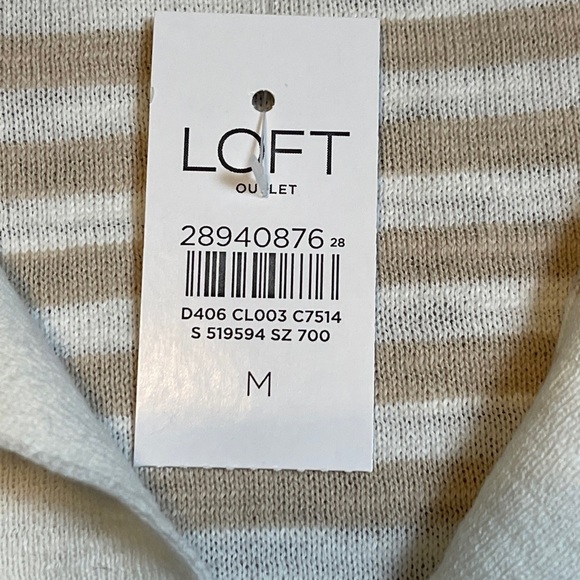 🆕 Loft Striped Textured Tie Neck Sweater ~ Medium - Picture 4 of 7